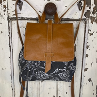 Flower and Leather Backpack