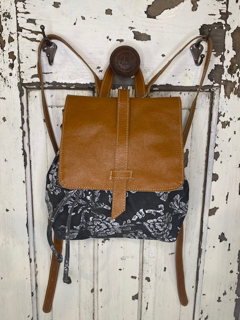 Flower and Leather Backpack