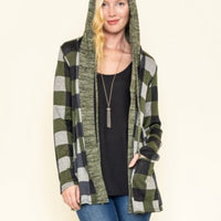
              Olive Checkered Hooded Cardigan
            