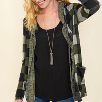 Olive Checkered Hooded Cardigan