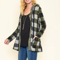 Olive Checkered Hooded Cardigan