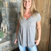
              Longline Deep V-Neck Pocket Shirt
            
