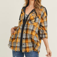 Yellow Hooded Plaid Shirt