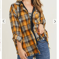 
              Yellow Hooded Plaid Shirt
            