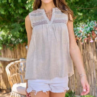 
              Taupe Linen Sleeveless Top
            