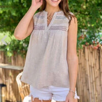 
              Taupe Linen Sleeveless Top
            