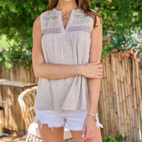 
              Taupe Linen Sleeveless Top
            